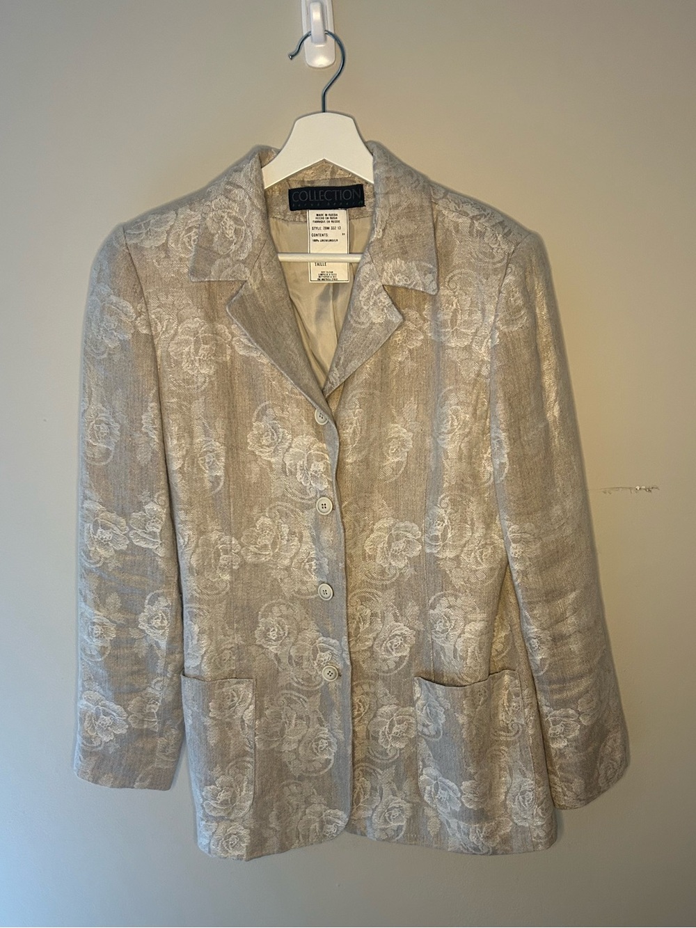Herve Bernard Collection B Beige Floral Jacquard Blazer Sz 12